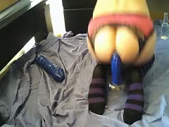 A novice to the webcam scene who wears lingerie and heavily inserts his anal region for his audience